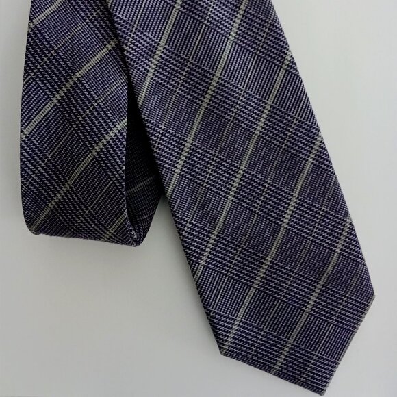 Jones New York 7 Fold Silk Wool Jacquard Neck Tie Purplish Blue Hand Made - Picture 1 of 8